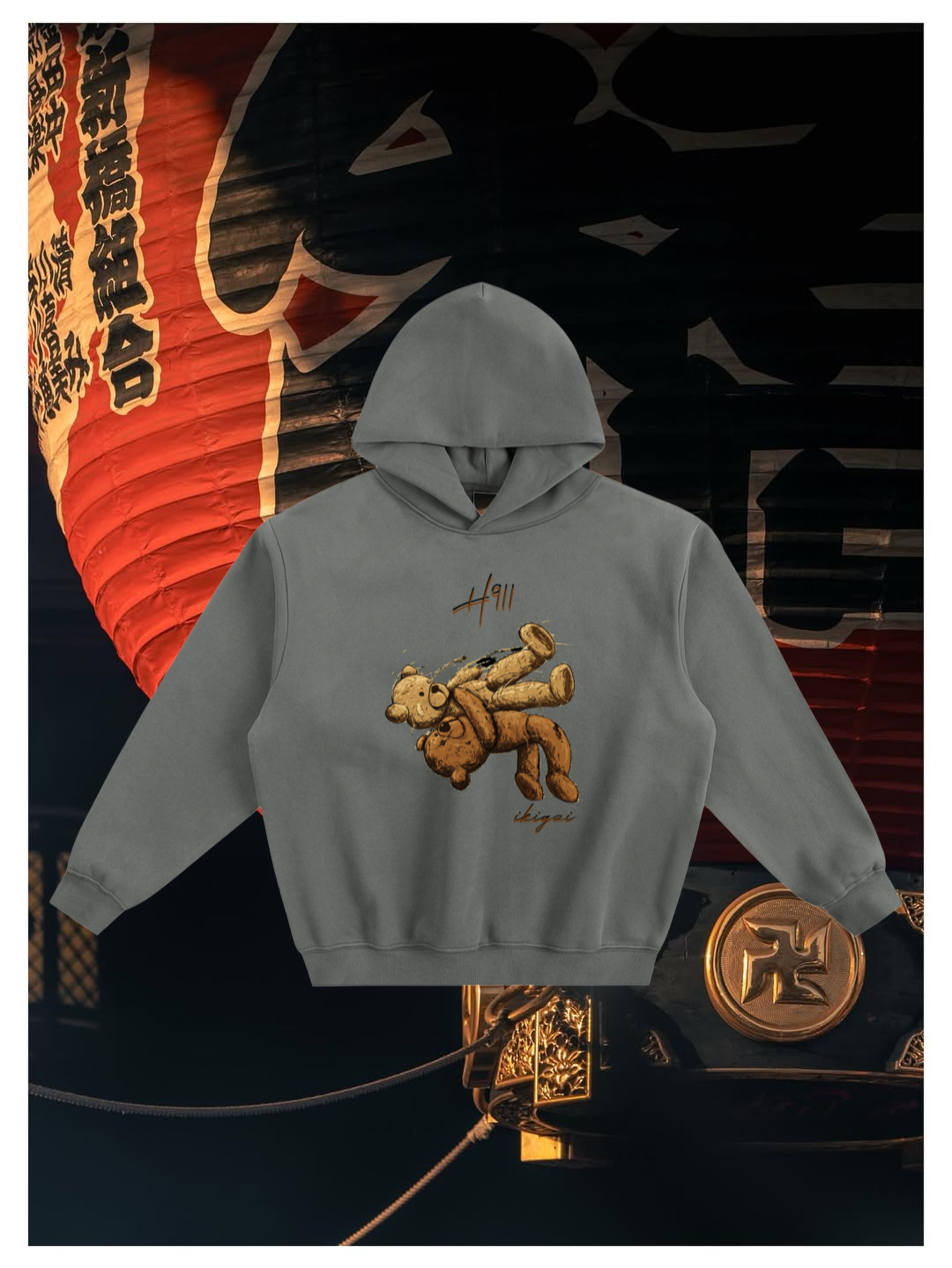 ikigai Bear Fleeced Boxy Hoodie