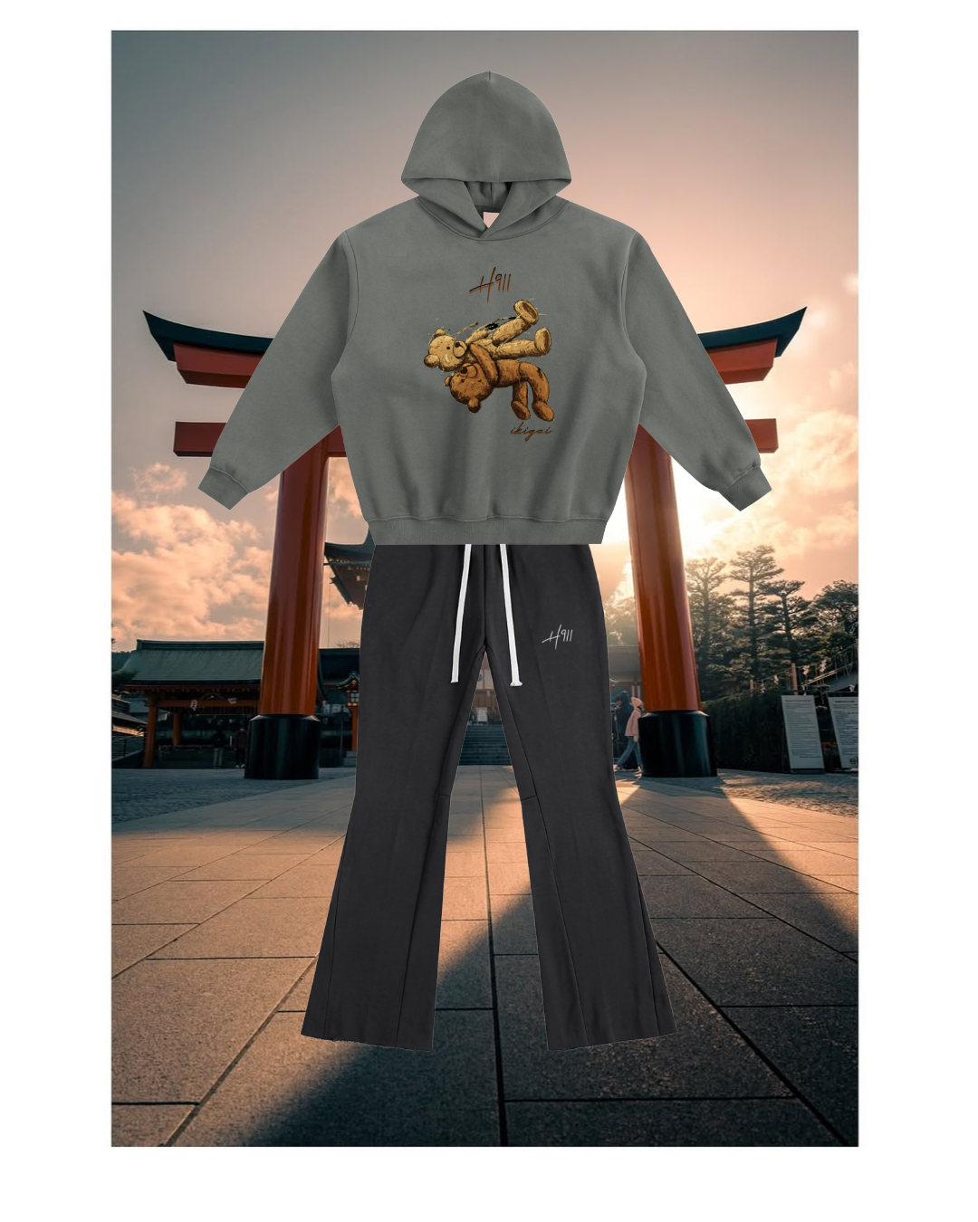 ikigai Bear Fleeced Boxy Hoodie